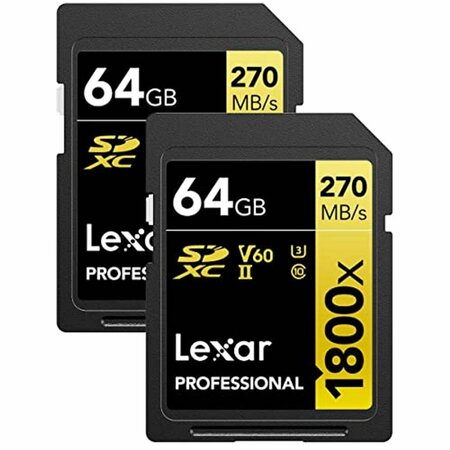 LEXAR MEDIA Lexar  1800X 64GB Class 10 UHS-II U3 Gold Series SDXC Memory Card, 2PK LSD1800064G-B2NNU